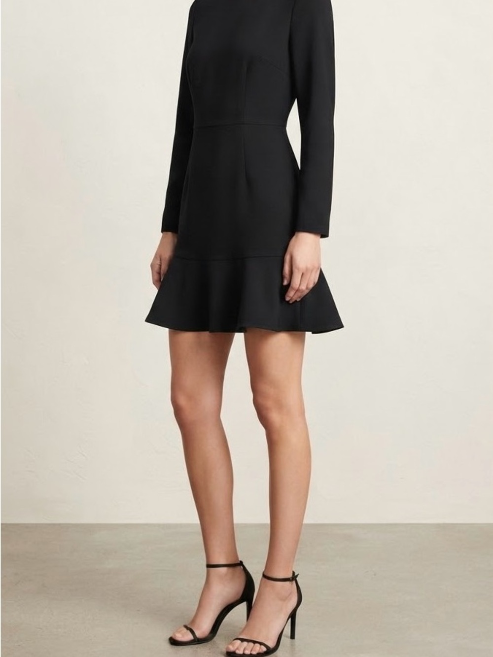 Banana Republic Black Long-Sleeve Mini Dress with Flounce Hem